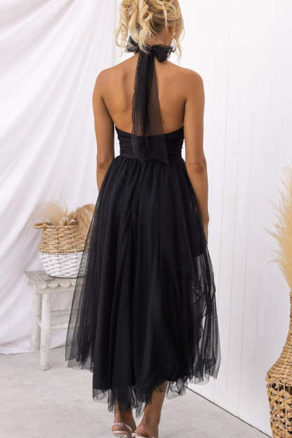 Gathered Detail Halter Maxi Dress