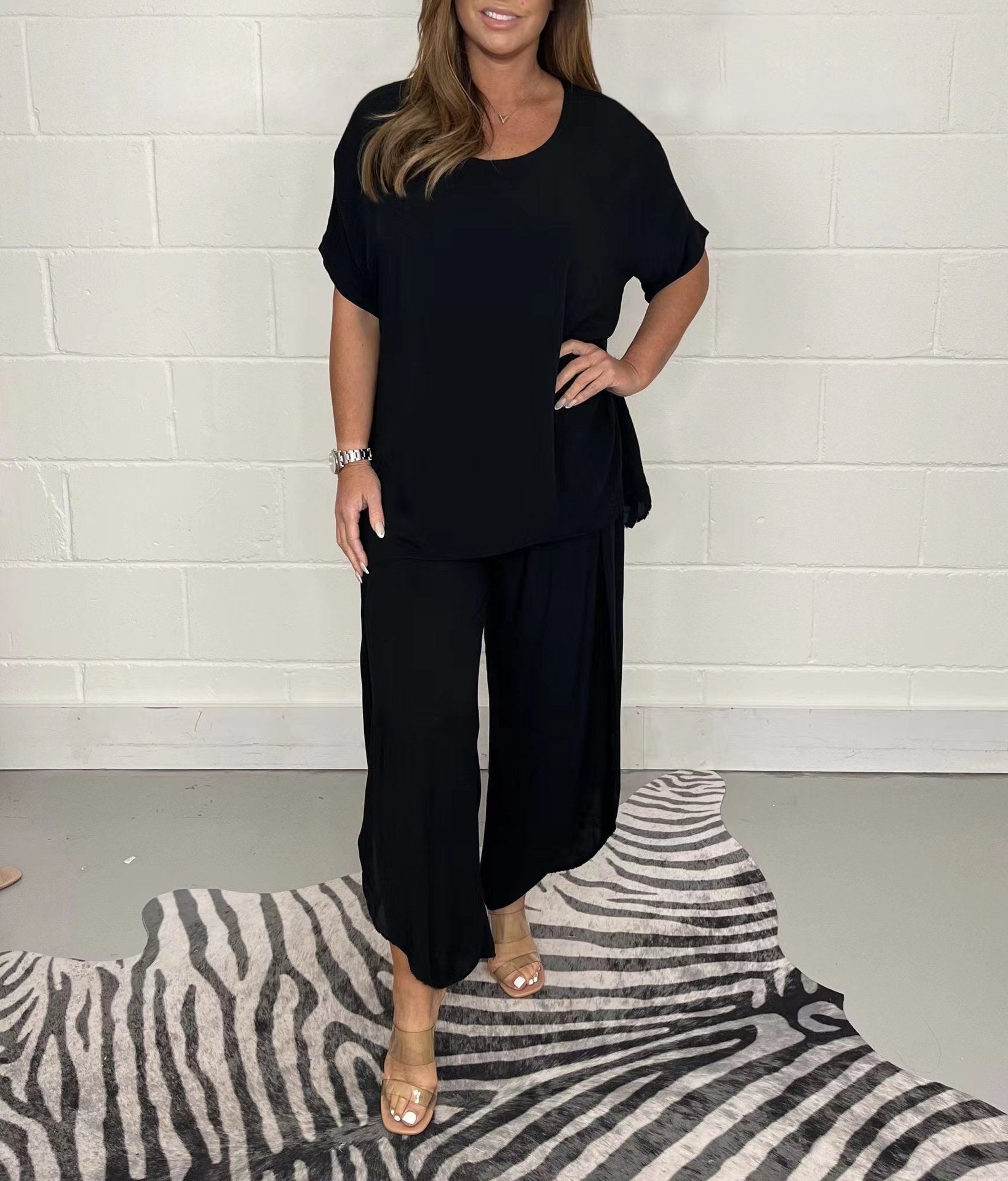 Relaxed Fit Casual Top & Wide Leg Pants Two Piece Set (Buy 2 Free Shipping)