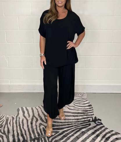Relaxed Fit Casual Top & Wide Leg Pants Two Piece Set (Buy 2 Free Shipping)