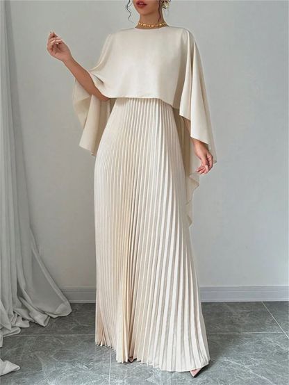 Elegant Pleated Cape Irregular Maxi Dress (Buy 2 Free Shipping)