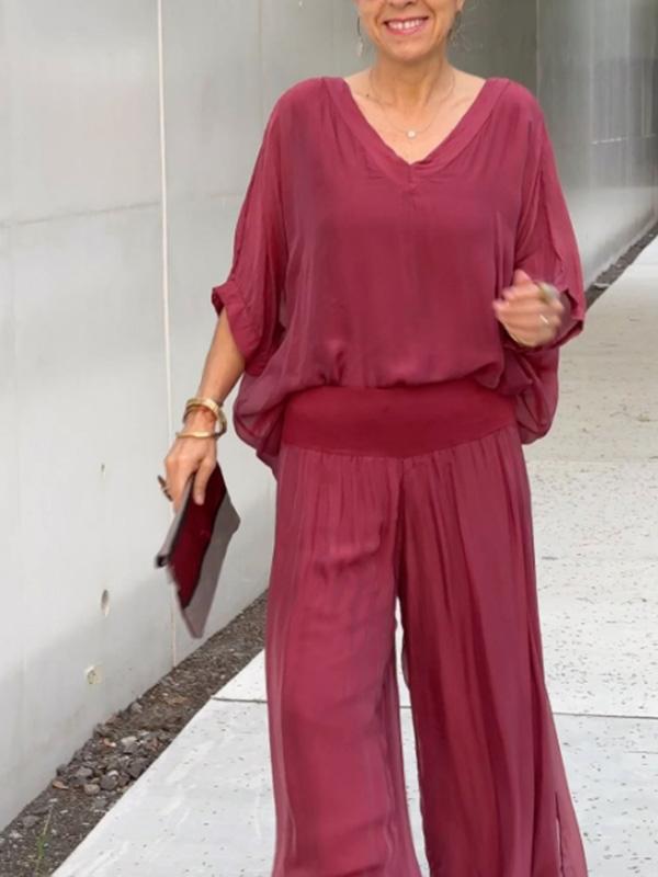 Elegant Chiffon Wide Leg Pants Two Piece Set (Buy 2 Free Shipping)