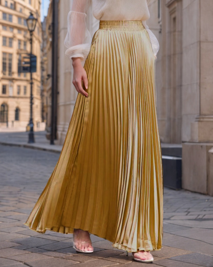 Elegant Satin Pleated Maxi Skirt (Buy 2 Free Shipping)