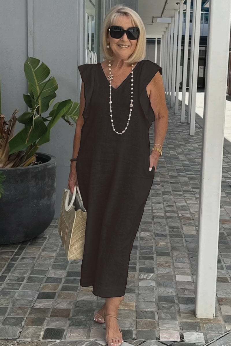 Elegant Linen Sleeveless Dress with Back Bow Detail (Buy 2 Free Shipping)