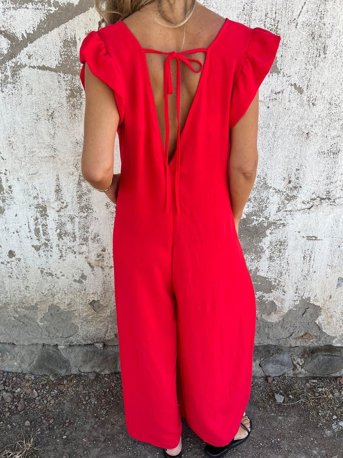 Leopard Print V-Neck Jumpsuit With Front Pockets (Buy 2 Free Shipping)