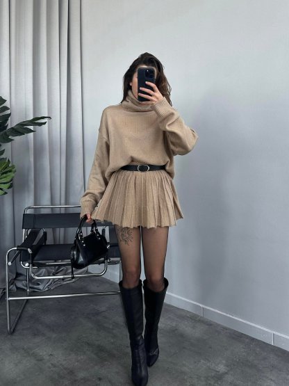 High-Neck Knitted Skirt Suit for Elegant Style(Top + Skirt)
