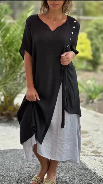 V Neck Short Sleeve Irregular Hem Dress (Buy 2 Free Shipping)