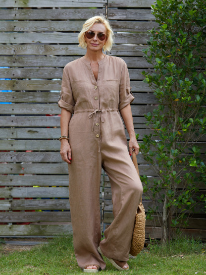 Women's 100% Linen Casual Jumpsuit