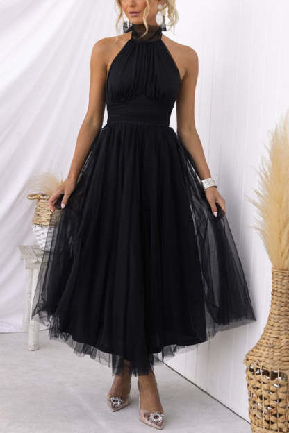 Gathered Detail Halter Maxi Dress