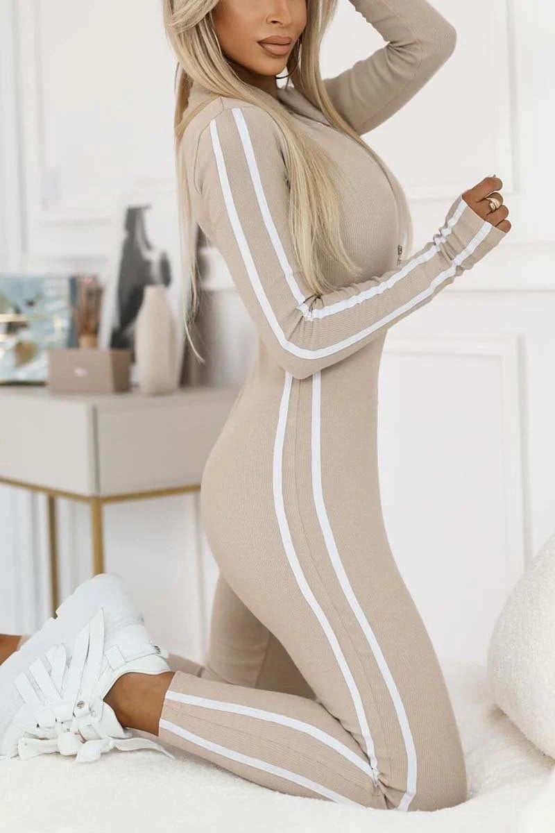 Slim Fit Side Web Half-Zip Jumpsuit (Buy2 Free Shipping)