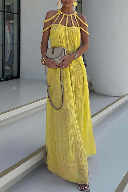 Modern and Sophisticated Linen Blend Draped Braids Cover Up Maxi Dress (Buy 2 Free Shipping)