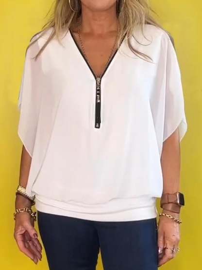 Last Day Promotion🔥Chiffon Half-zip Short-sleeved Casual Top(BUY 2 FREE SHIPPING)