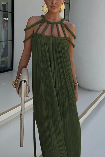 Modern and Sophisticated Linen Blend Draped Braids Cover Up Maxi Dress (Buy 2 Free Shipping)