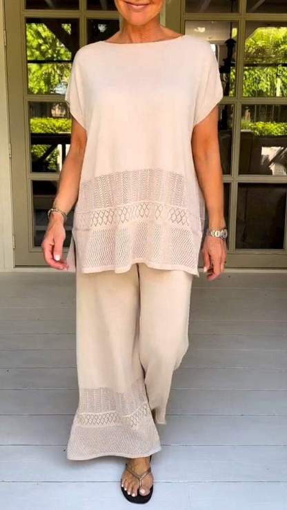 Woven Detail Relaxed Fit Two-Piece Set (Buy 2 Free Shipping)