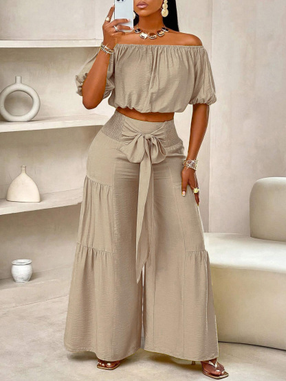 Breezy Smocked Waist Wide Leg Pants Two Piece Set