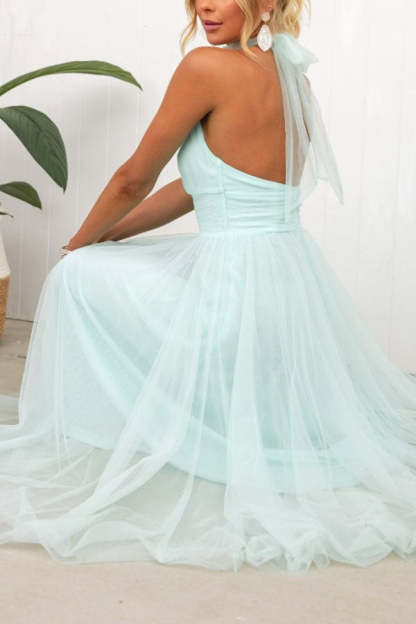 Gathered Detail Halter Maxi Dress
