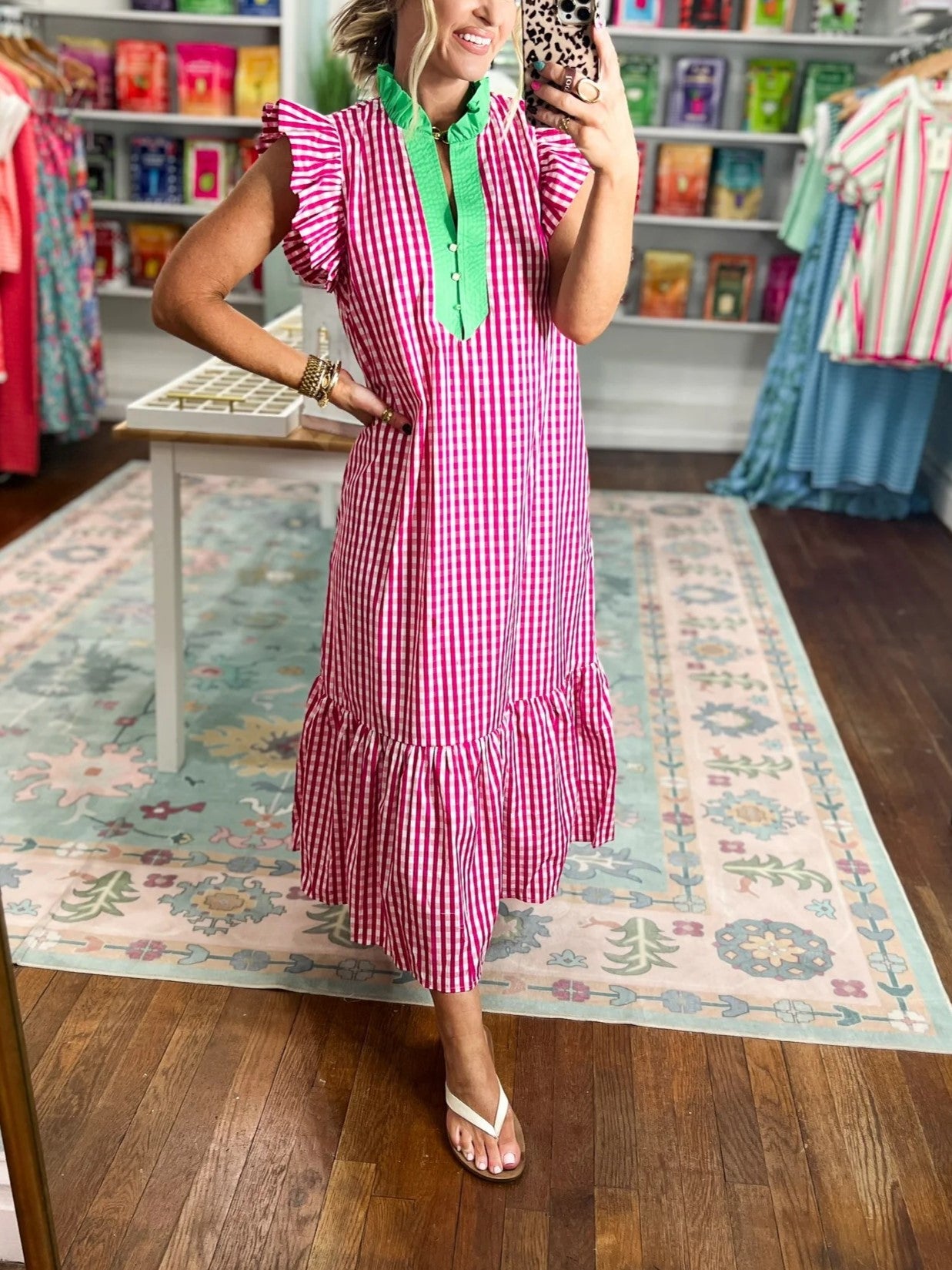 Colorblock Gingham Ruffle Maxi Dress (Buy 2 Free Shipping)