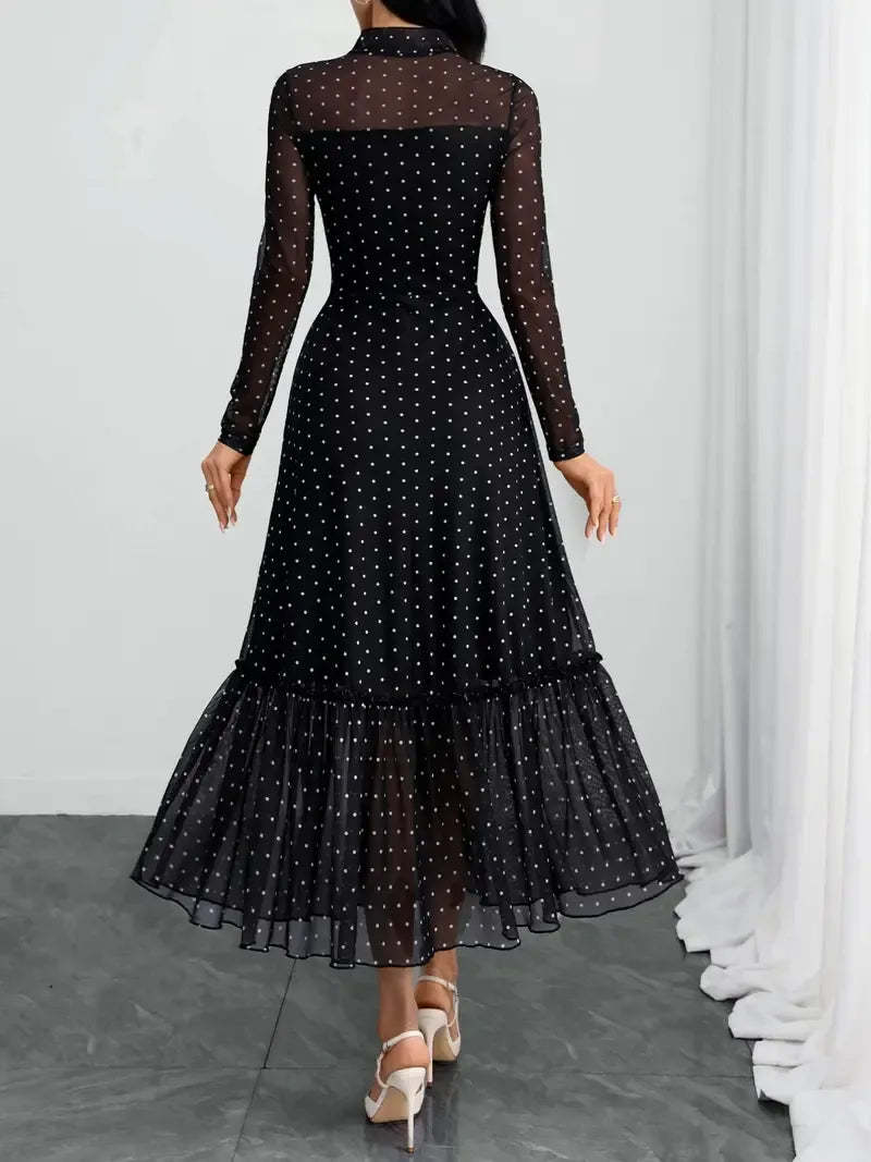 Elegant Polka Dot Bow Neck Mesh Dress (Buy 2 Free Shipping)
