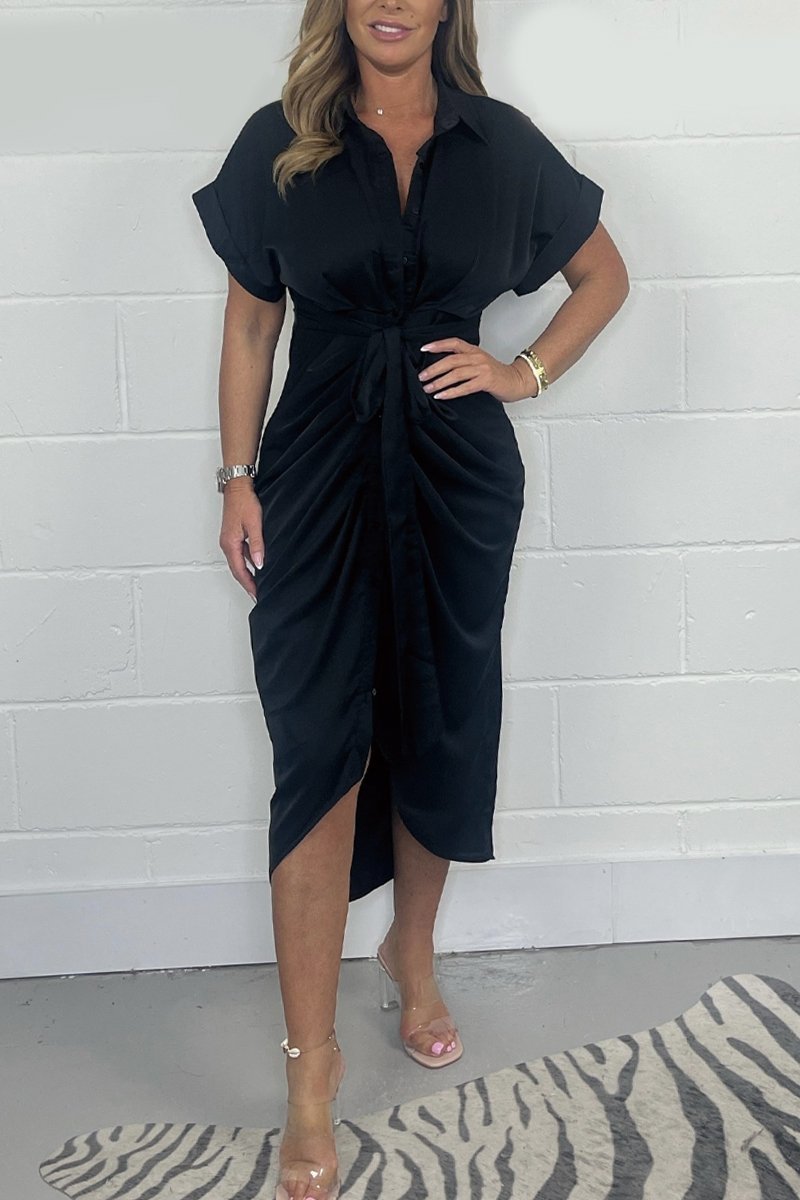 Elegant Tie Front Shirt Dress (Buy 2 Free Shipping)
