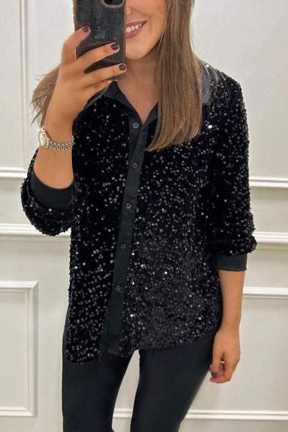 Lapel Single Row Sparkly Party Shirt (Buy 2 Free Shipping)