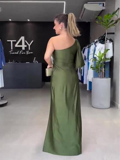 One-Shoulder Kink Vented Slim Fit Dress (Buy 2 Free Shipping)