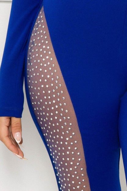 One Shoulder Mesh Rhinestone Jumpsuit (Buy 2 Free Shipping)