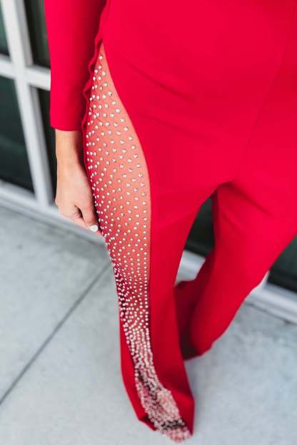 One Shoulder Mesh Rhinestone Jumpsuit (Buy 2 Free Shipping)
