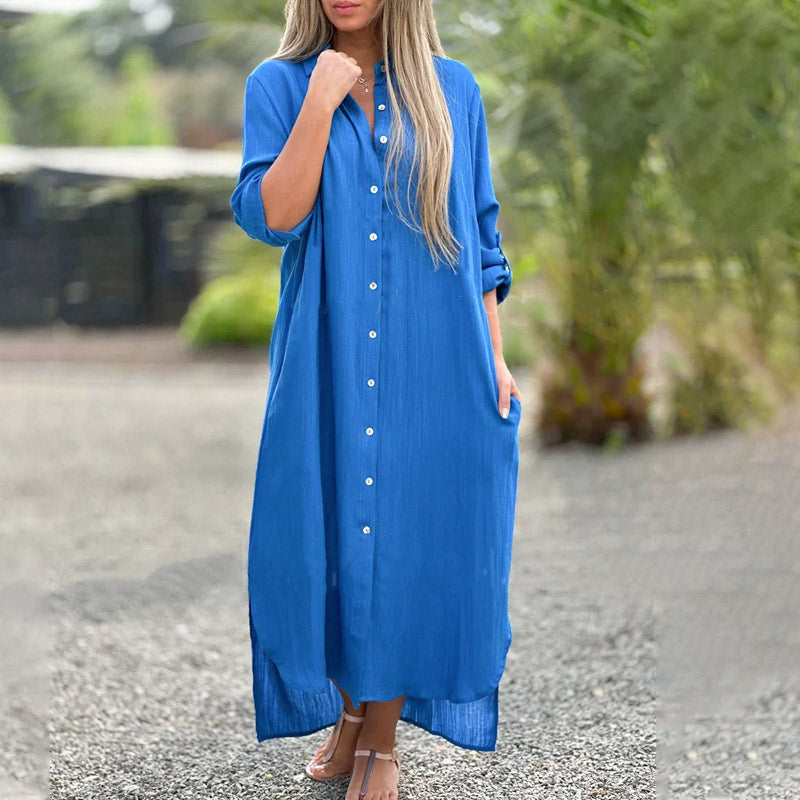 Breathable Cotton Linen Loose Polo Dress (Buy 2 Free Shipping)