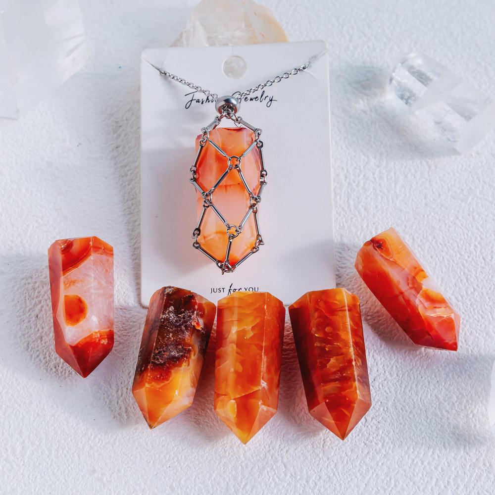 Reikistal Natural Crystal Net Metal Bamboo Necklace Woven Pendant