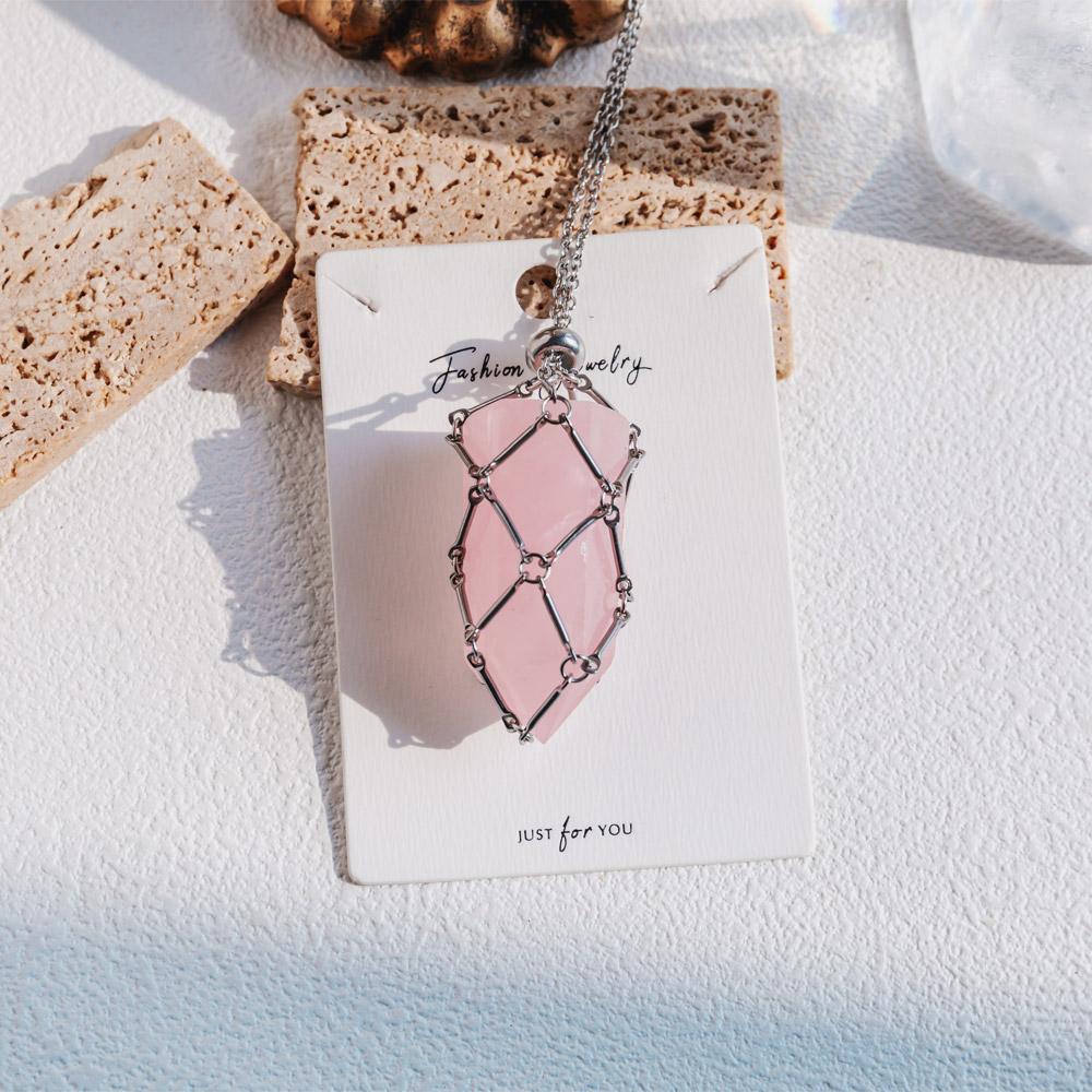 Reikistal Natural Crystal Net Metal Bamboo Necklace Woven Pendant