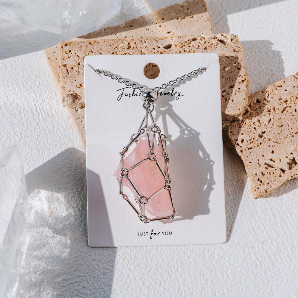 Reikistal Natural Crystal Net Metal Bamboo Necklace Woven Pendant