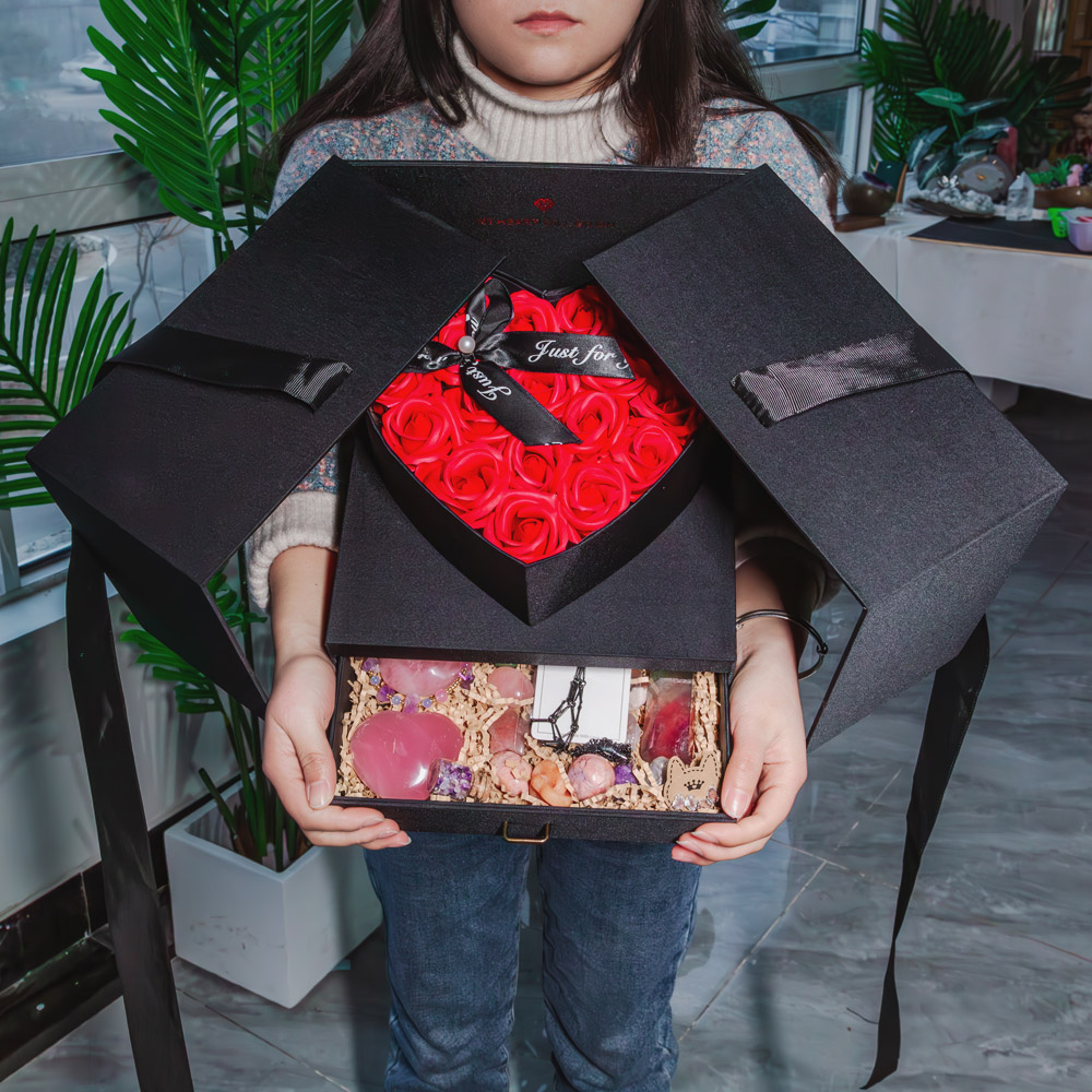 Reikistal Valentine's Day Rubik's Cube Rose Gift Box Natural Crystal Two-door Drawer Gift Box