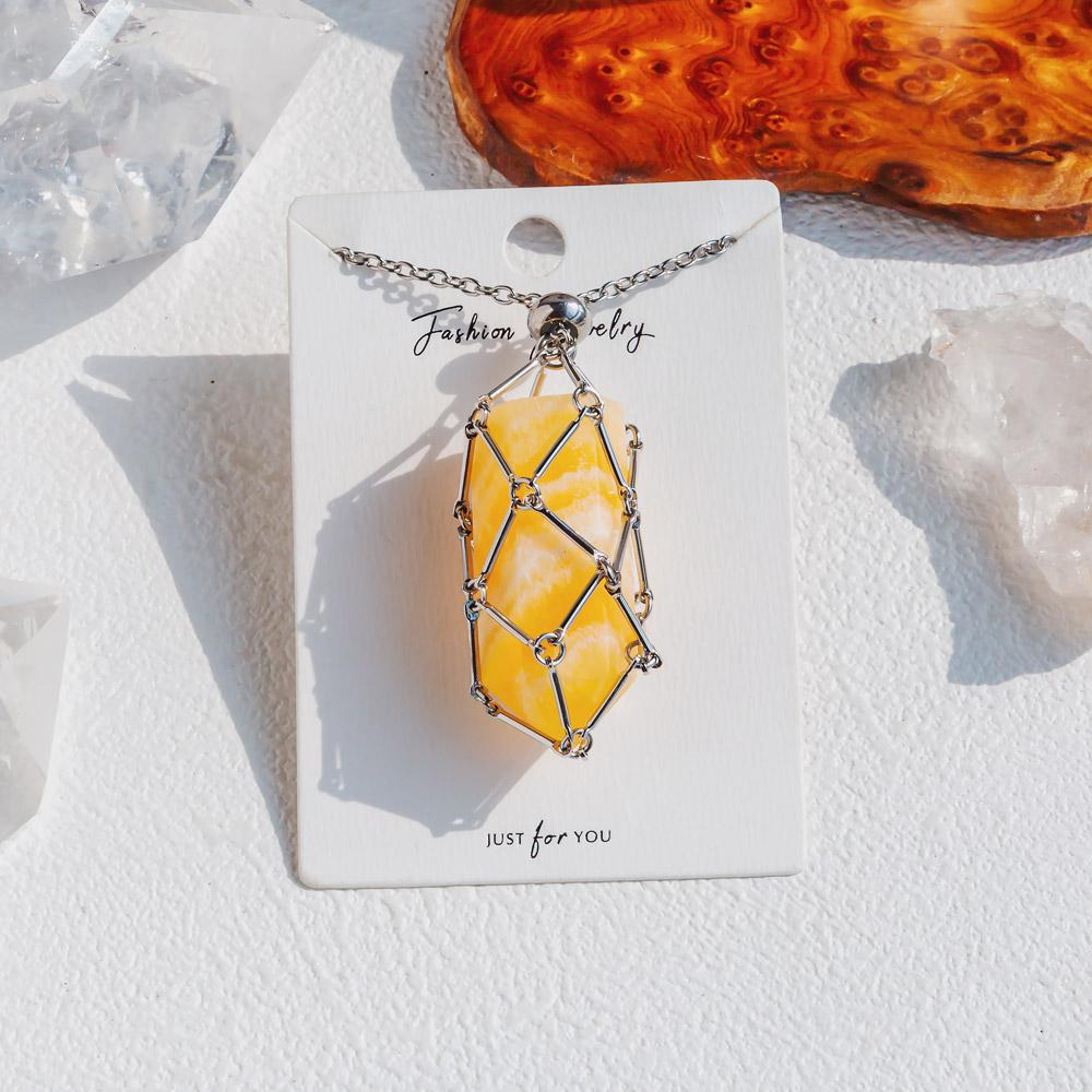 Reikistal Natural Crystal Net Metal Bamboo Necklace Woven Pendant