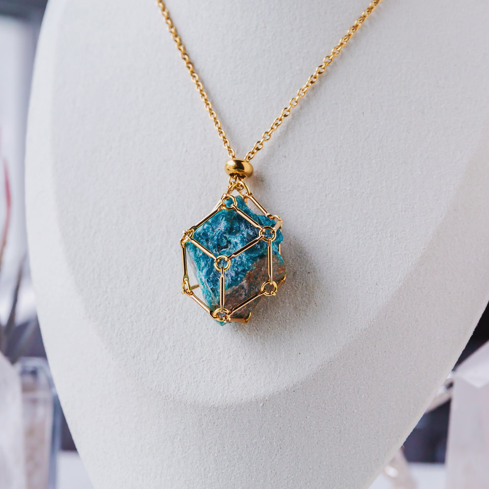 【Silver+Gold】Natural Crystal Net Metal Bamboo Necklace Woven Pendant