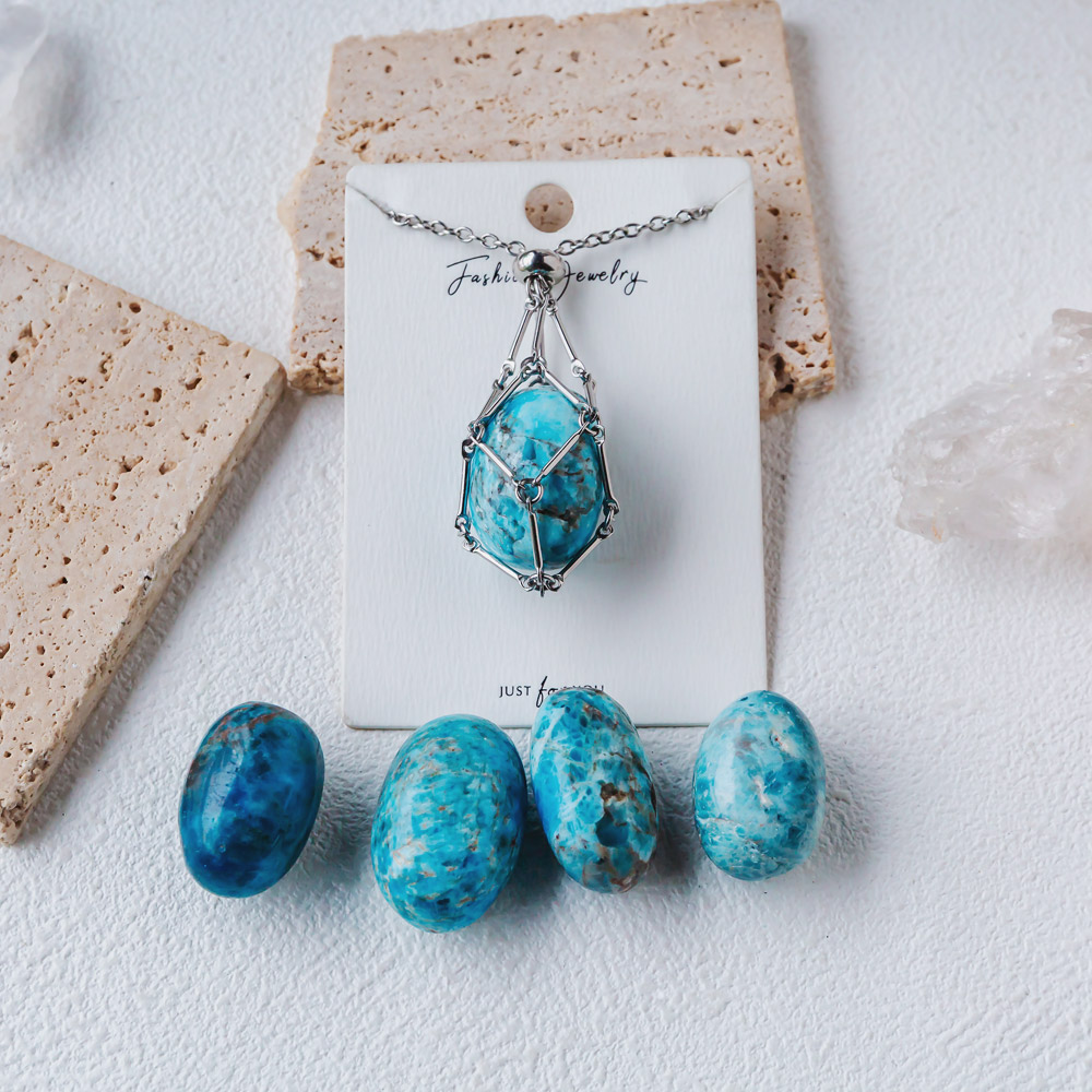 【Silver+Gold】Natural Crystal Net Metal Bamboo Necklace Woven Pendant