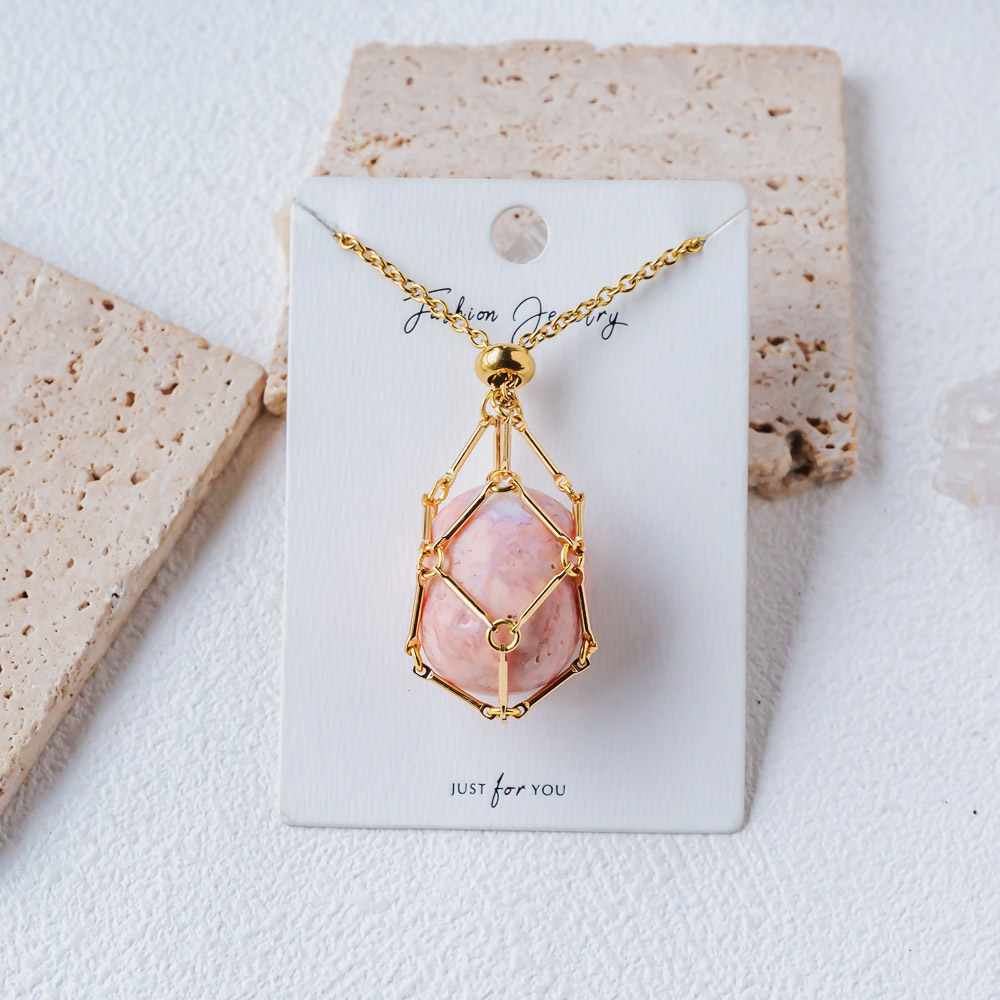 Gold Natural Crystal Net Metal Bamboo Necklace【Point/Tumbled】
