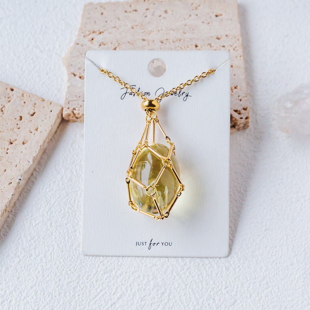Gold Natural Crystal Net Metal Bamboo Necklace【Point/Tumbled】