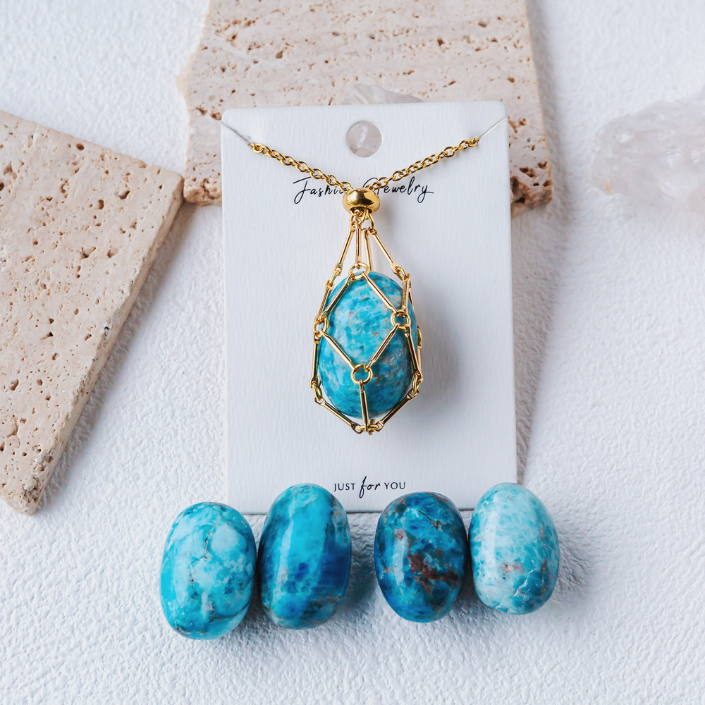 【Silver+Gold】Natural Crystal Net Metal Bamboo Necklace Woven Pendant