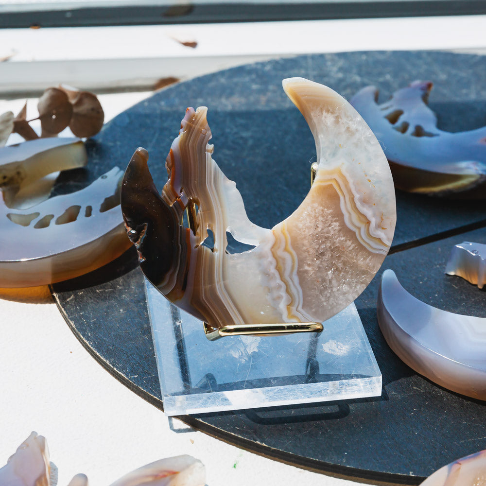 Moon And Wolf Agate Carving