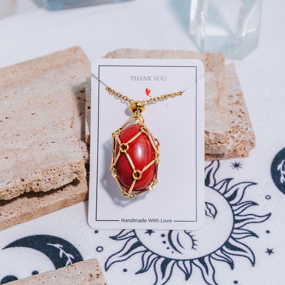 Reikistal Natural Crystal Net Metal Bamboo Necklace Woven Pendant