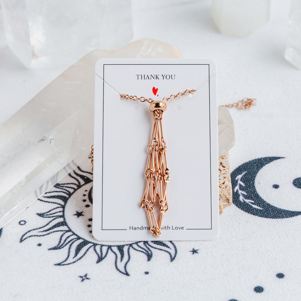 Reikistal Rose Gold Net Metal Bamboo Necklace Woven Pendant