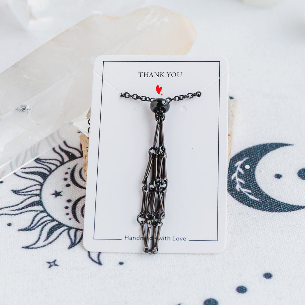 Reikistal Black Net Metal Bamboo Necklace Woven Pendant