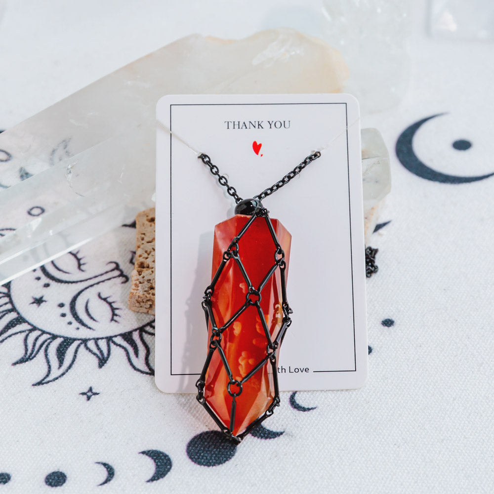 Reikistal Black Net Metal Bamboo Necklace Woven Pendant