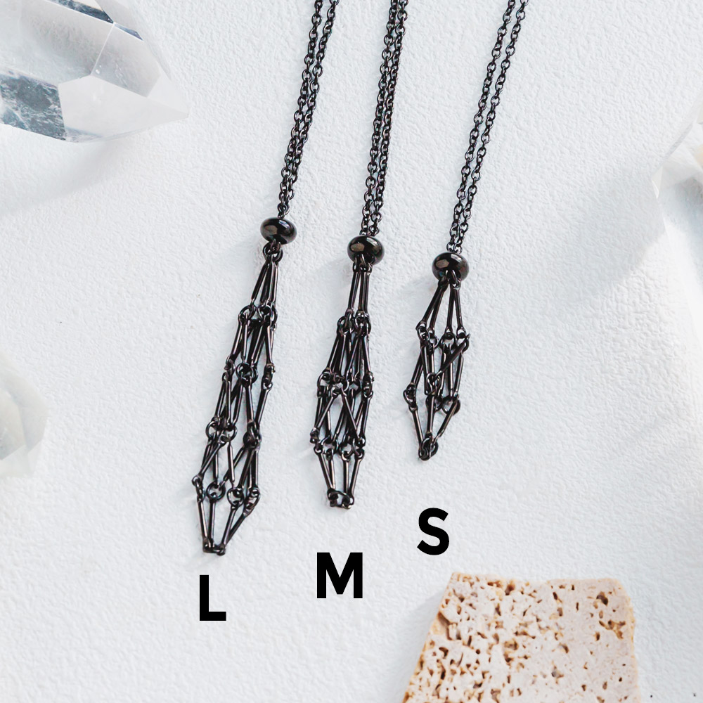 Reikistal Black Net Metal Bamboo Necklace Woven Pendant