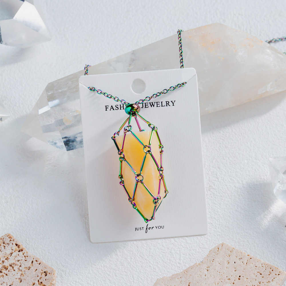 Aura Net Metal Bamboo Necklace Woven Pendant