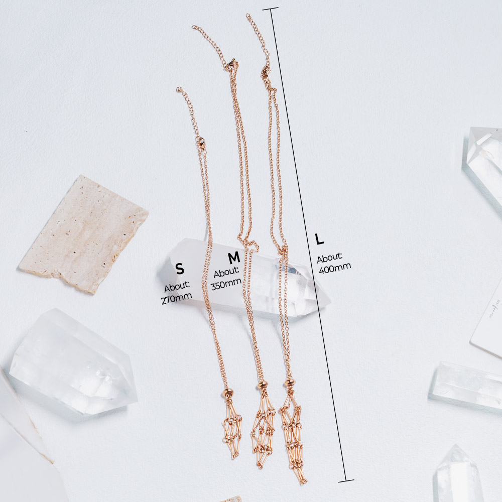 Reikistal Rose Gold Net Metal Bamboo Necklace Woven Pendant