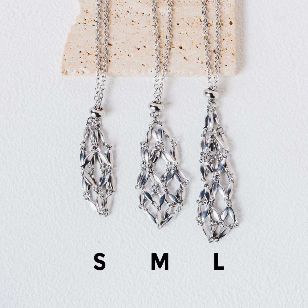 Reikistal Rice Bead Bamboo Knot Metal Net Necklace