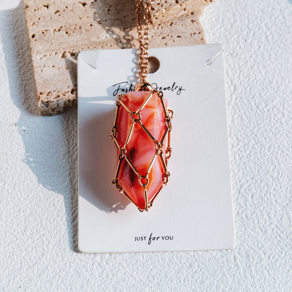 Reikistal Rose Gold Net Metal Bamboo Necklace Woven Pendant