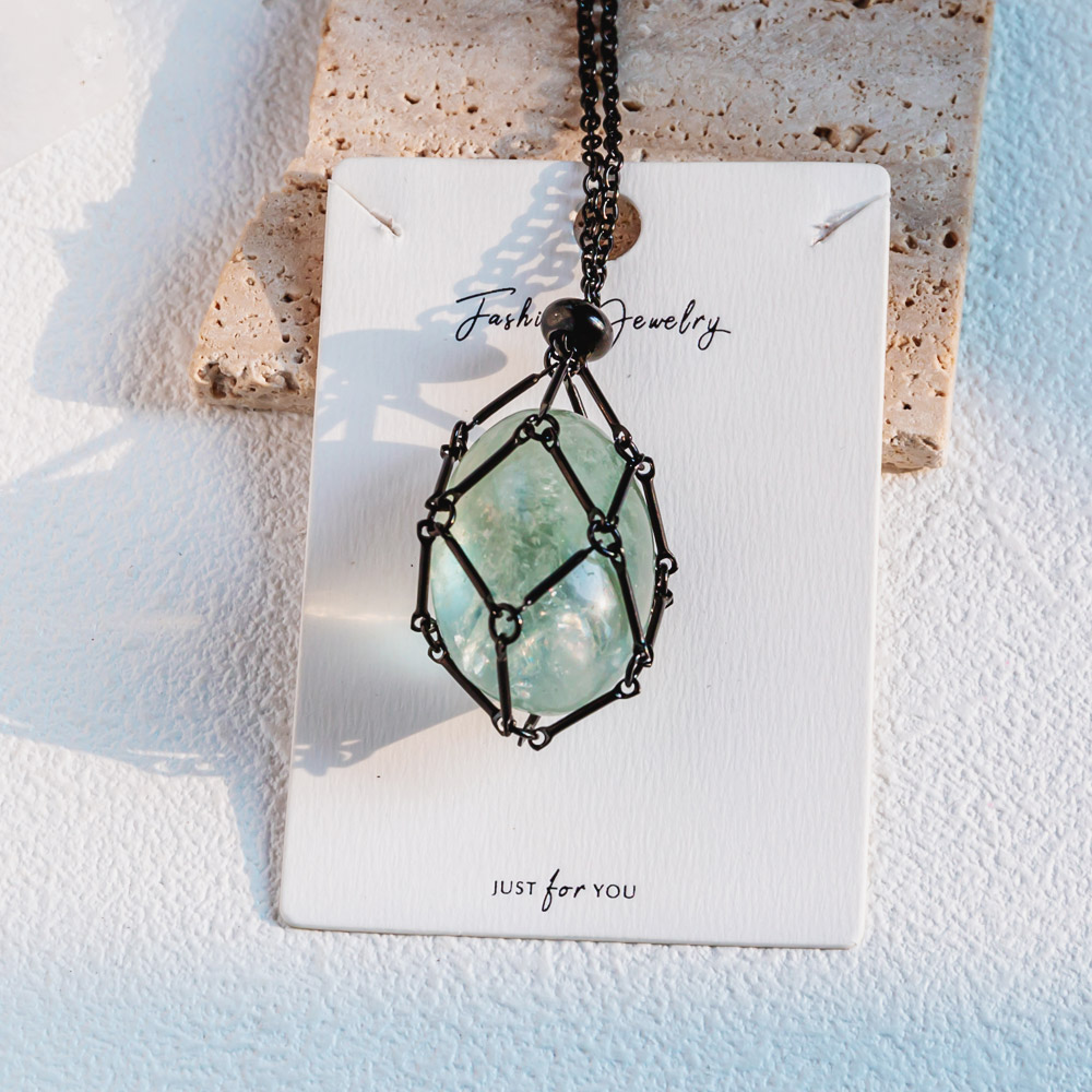 Reikistal Black Net Metal Bamboo Necklace Woven Pendant