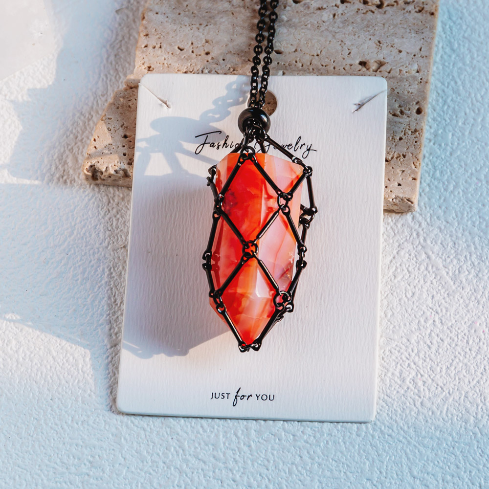 Reikistal Black Net Metal Bamboo Necklace Woven Pendant