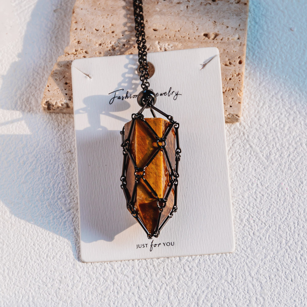 Reikistal Black Net Metal Bamboo Necklace Woven Pendant